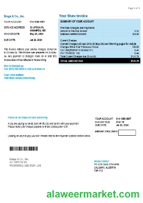 Canada Shaw business utility bill template in Word and PDF formats
